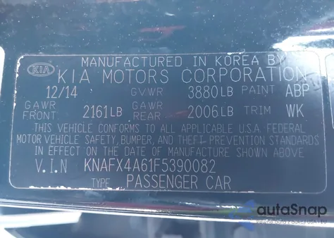 2015 Kia Forte Lx из США, поврежденный, VIN KNAFX4A61F5390082